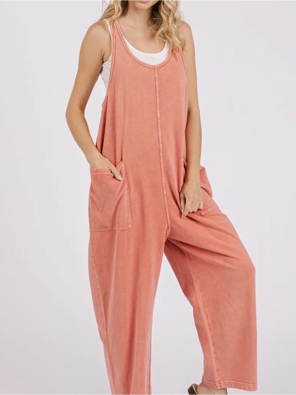 mittoshop Washed Coral Tank Jumpsuit
